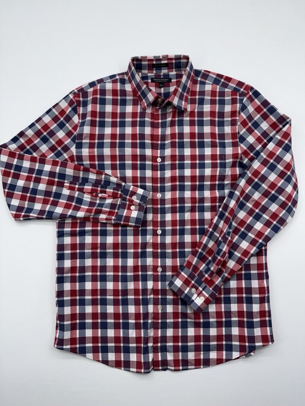 Banana‎ Republic Men’s Plaid Large Red Slim Fit Long Sleeve